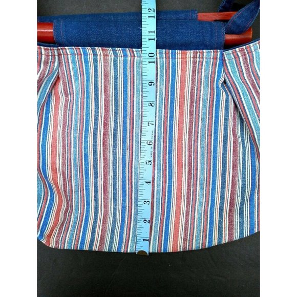 Denim Purse 1970s Blue Jean Handmade Vintage Reversible Wood Handle Red Bandana - Picture 7 of 8